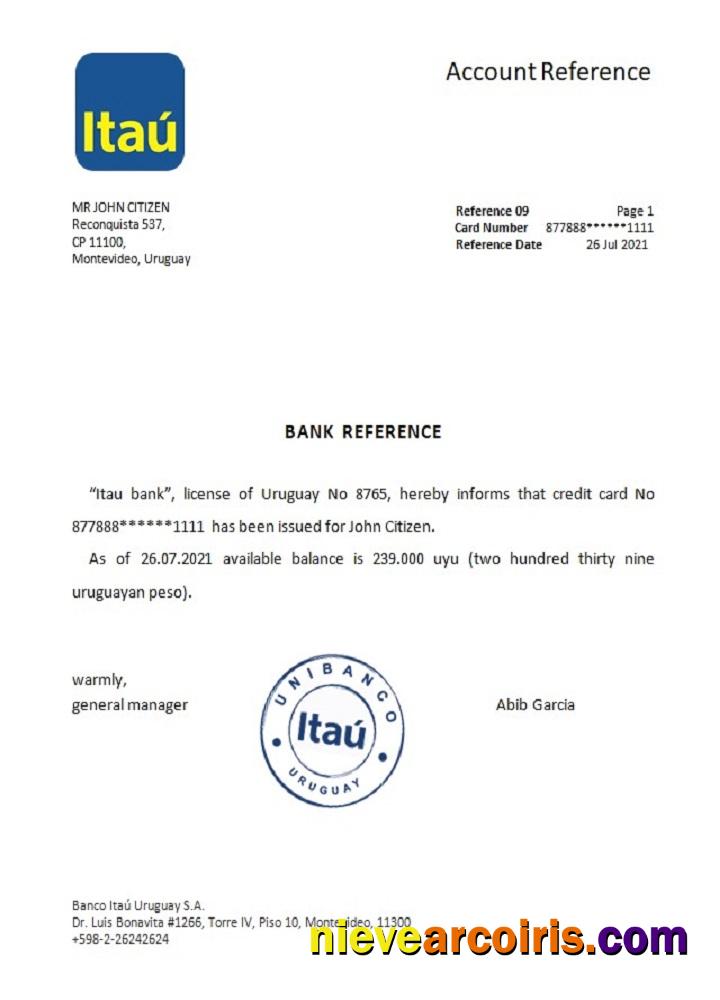Uruguay Itau bank reference